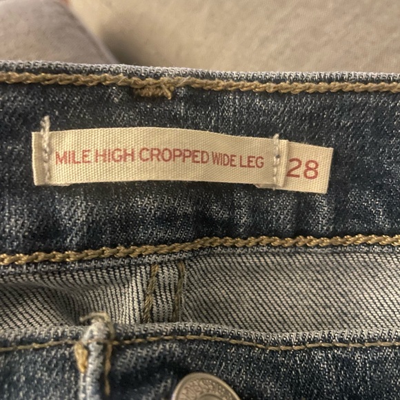 Levi Mile High Cropped Wide Leg Blue Jeans with Red Stripe - Picture 5 of 5